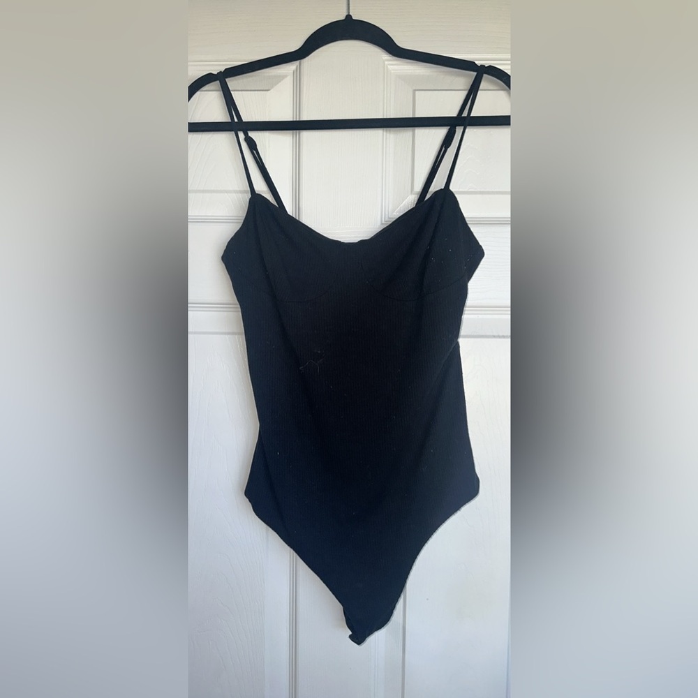 AFRM Black Ribbed Corset Bodysuit